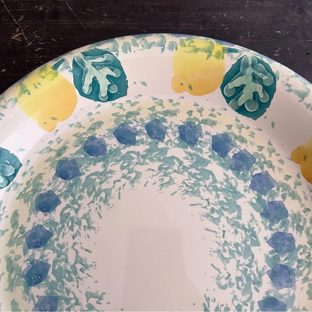 Crate&Barrel Italy Hand Painted Lemon Print Ceramic 10” Dinner Plate